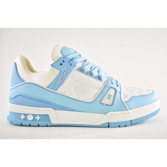 Louis Vuitton Sky Blue Empreinte White Leather Low Trainer Sneaker UK 9 US 10 11 - Picture 2 of 16